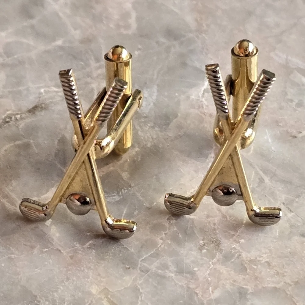 Vintage golfing club‎ themed cufflinks gold tone men accessories